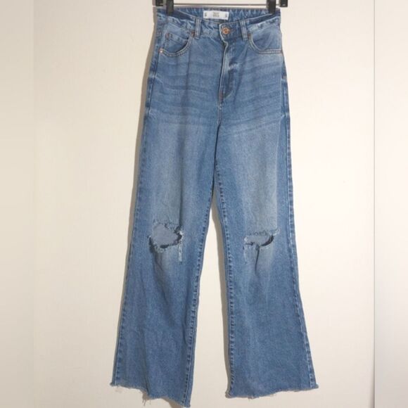 Denim Collection Lefties European Distressed High Waist Wide Leg Jeans 26 EUC - Picture 2 of 11
